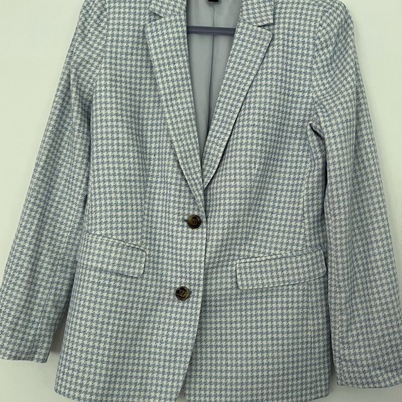 Ann Taylor The Petite Greenwich Blazer in Houndstooth Light Blue & White Size 10 - Picture 10 of 16